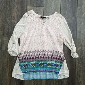 B.L.E.U. Crew. Mixed Print Crochet Top - 1x